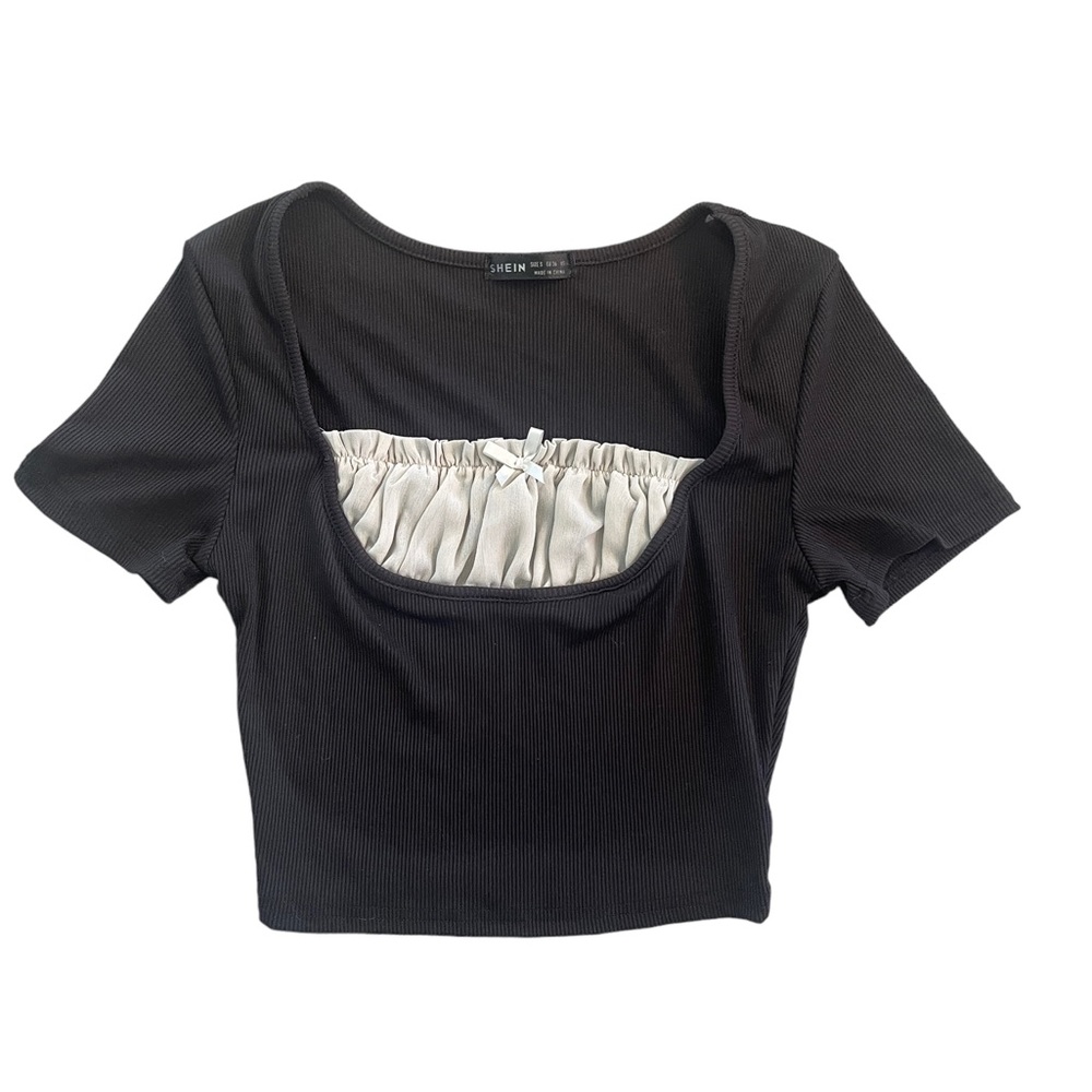 Shein Womens Top Sz Small Juniors Black School Girl Layered Look Crop